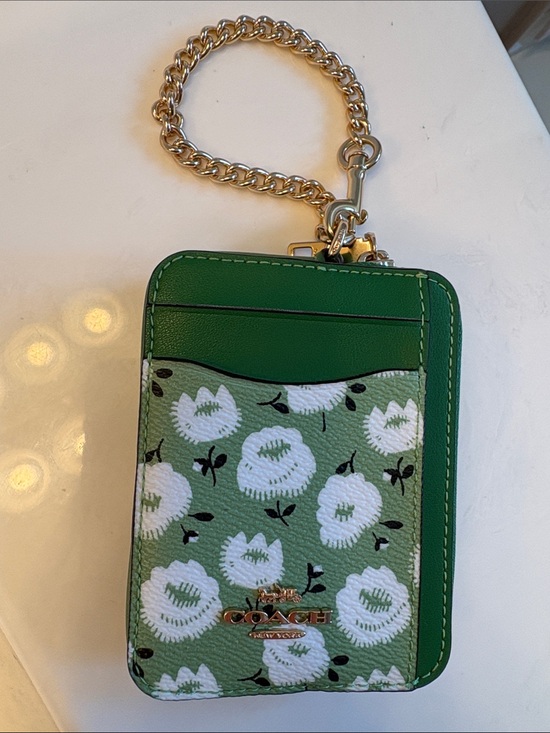 Coach Handbags - Coach Green Floral Card Holder with Gold Chain